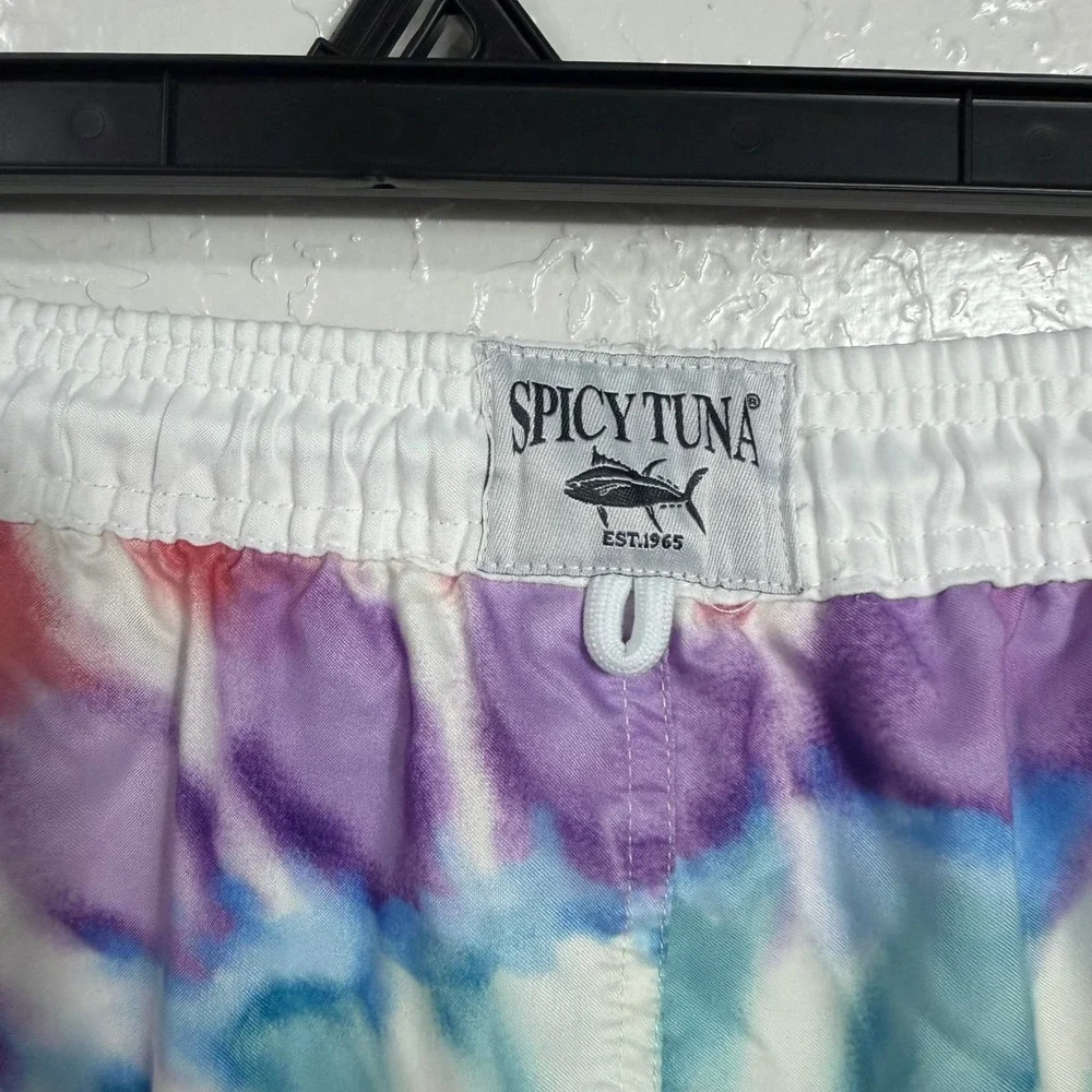 Spicy Tuna Mens Tie Dye Swim Trunks Multi Color Mesh Lined Board Shorts XL